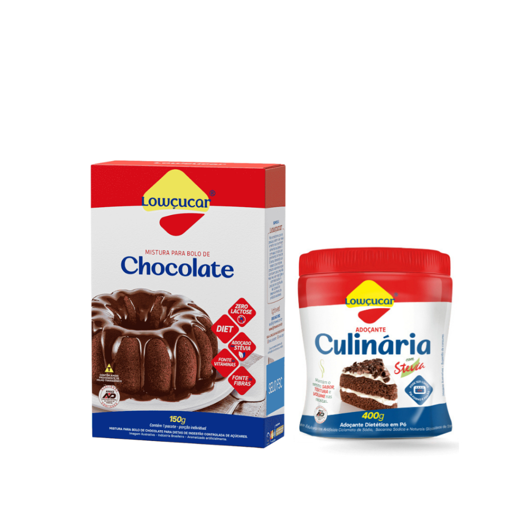 Bolo de Chocolate Zero Adição de Açúcares 150g + Adoçante Culinária com ...