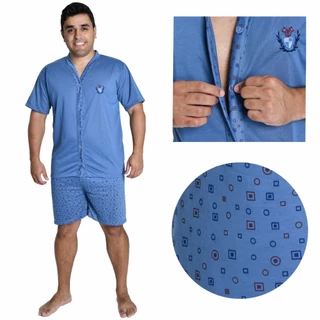 Pijama Masculino Aberto com Botões Manga Curta e Short Verão Estampado Americano Malha Macia em Oferta na Shopee