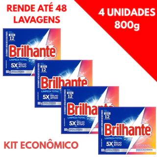 Kit 4 Brilhante Sabão em Pó Limpeza Total 800gr - Econômico