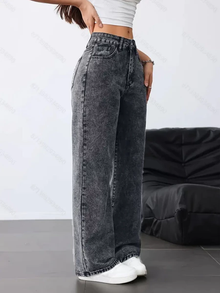 Calça Jeans Feminina Wide Leg rasgada pantalona