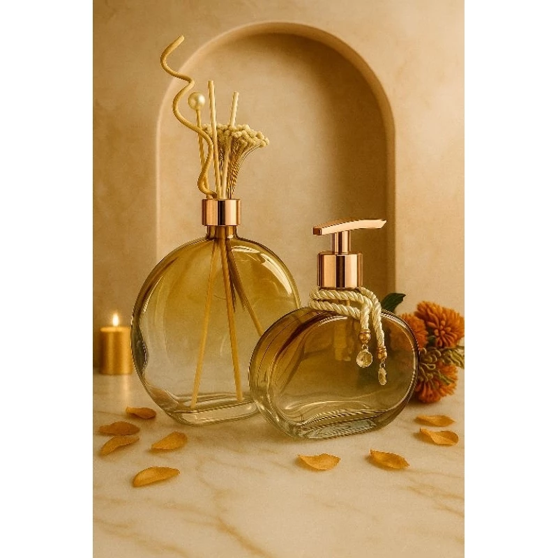 Aromatizador ambiente vidro 550ml e Saboneteira em Vidro Luxo 300ml – Decoração Aromática para Casa e Banheiro