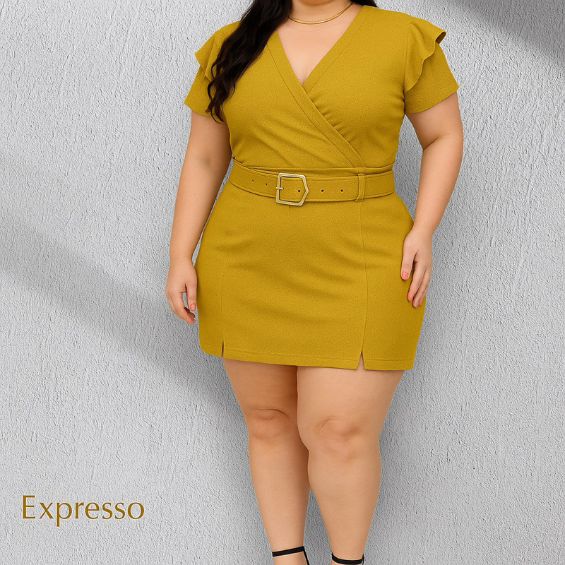 Conjunto Plus Size Cropped + Short Saia e Cinto Andreia Feminino