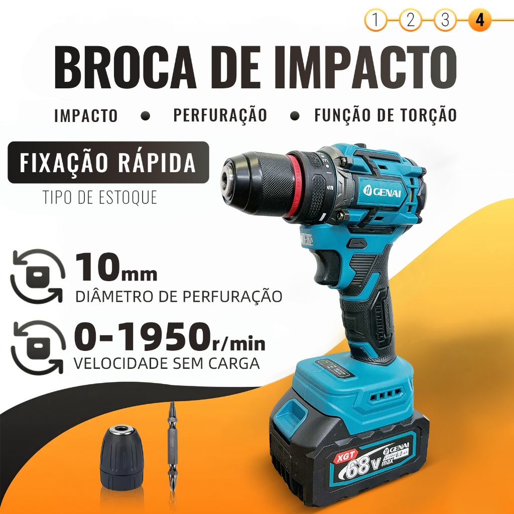 Brushless Kit Ferramentas 4 em 1 Furadeira Parafusadeira/Chave