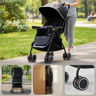 Carrinho de Bebê  Dobrável Acolchoado com Assento Reclinável e Trava de Segurança em Oferta na Shopee
