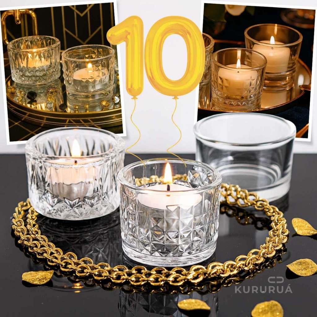 Kit 10 Mini Castiçais Porta Velas De Vidro Bico De Abacaxi Lyor Resistente