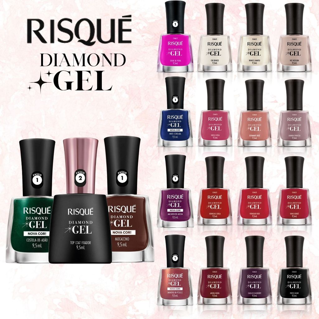 Kit 2 Esmalte Risque Diamond Gel E Top Coat Fixador Kit Manicure ...