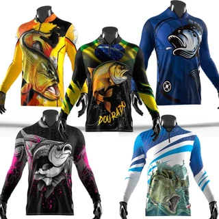 Camiseta UV Masculina e Feminina Tucunaré Peixe Pescaria Manga Longa Diversos Modelos Proteção Solar Pesca Esportiva