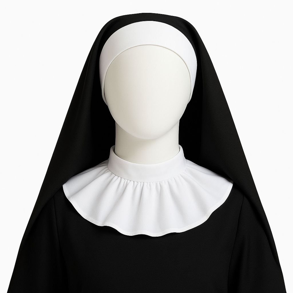 Véu Freira com Gola Acessório Tunica Preto e Branco Fantasia Festa Halloween Cosplay