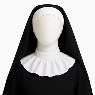 Véu Freira com Gola Acessório Tunica Preto e Branco Fantasia Festa Halloween Cosplay