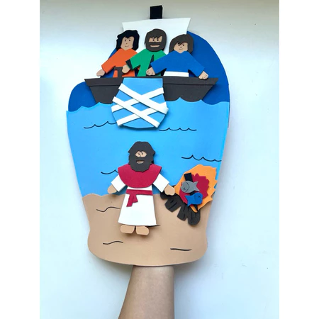 RECURSO VISUAL PARA MINISTÉRIO INFANTIL - LUVA EVA PARA HISTORIA - JESUS E A PESCA MARAVILHOSA