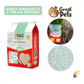 Areia Gatos Higiênica Granulado Biodegradável 2kg Grossa Mandioca e Milho Great Pets em Oferta na Shopee