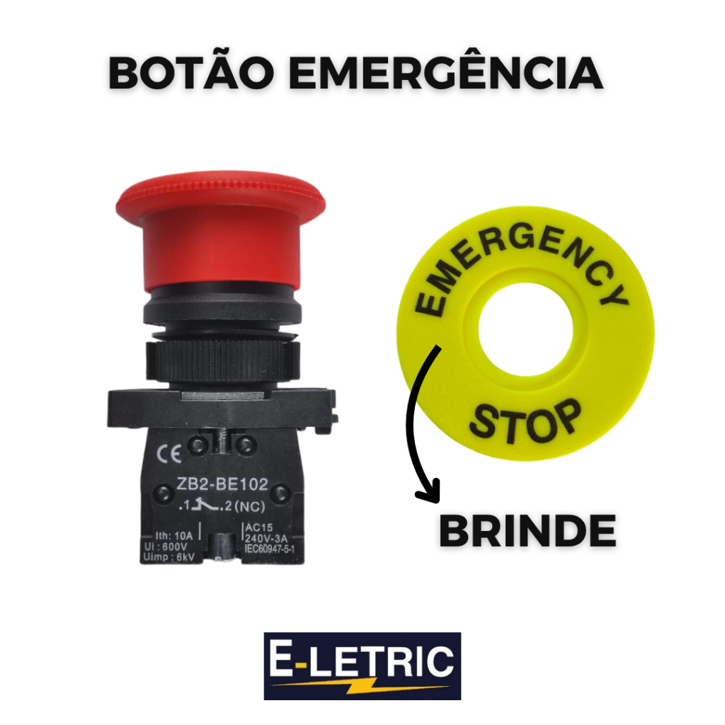 BOTÃO DE EMERGÊNCIA COGUMELO + PLACA DE EMERGENCY STOP (BRINDE ...