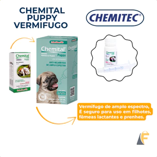 Vermífugo Chemital Puppy Cães Filhotes Frasco 20ml Chemitec em Oferta na Shopee