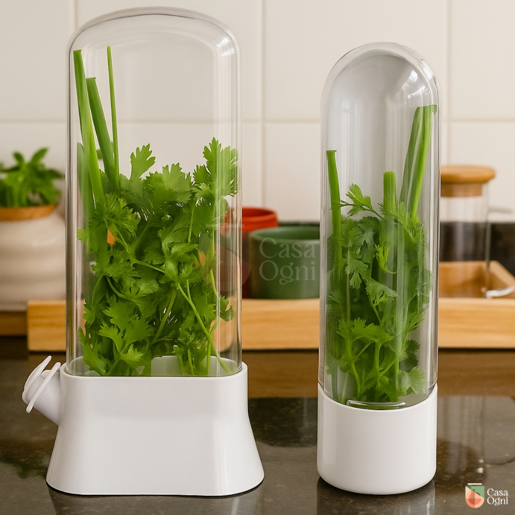 Pote Conservador Ervas Frescas Temperos Herbário Cápsula de Plástico Geladeira Preserva Sabor