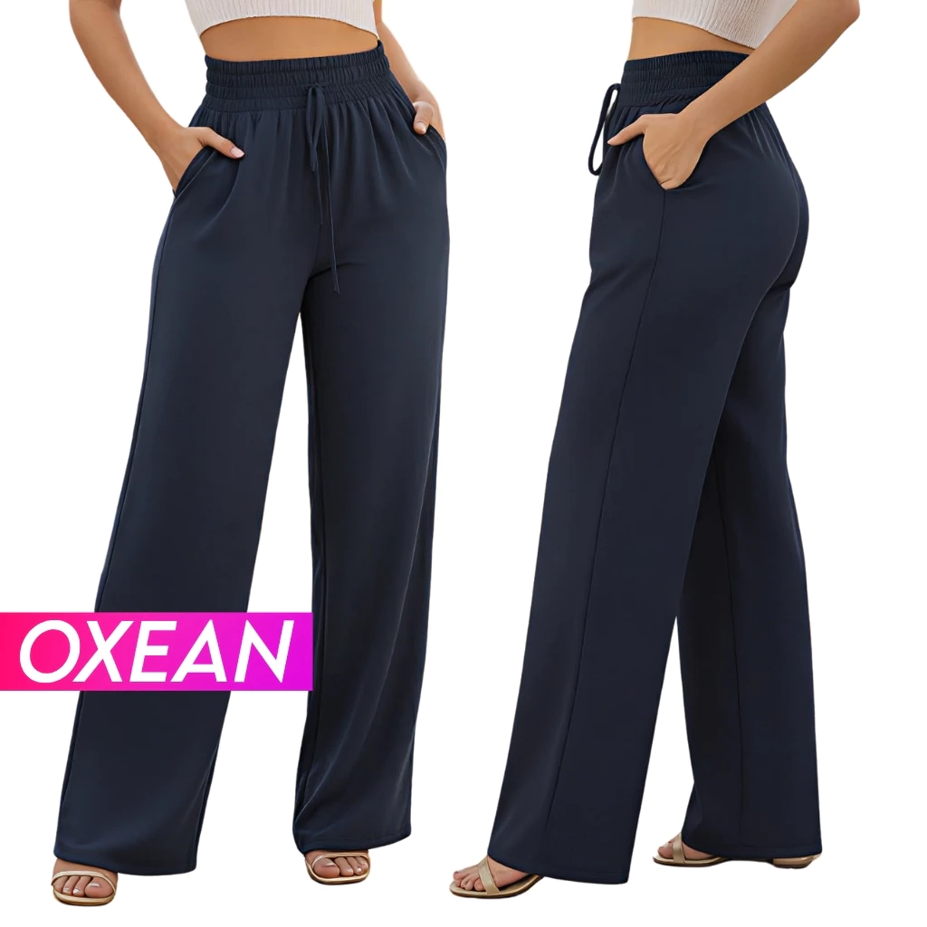 Modelo feminino usando a calça pantalona