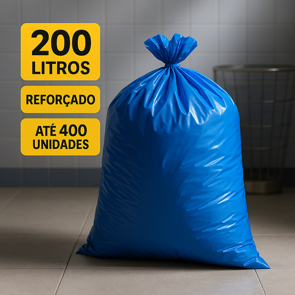 Saco de Lixo Azul 200 Litros Grande - 400 Unidades Reciclagem Coleta ...