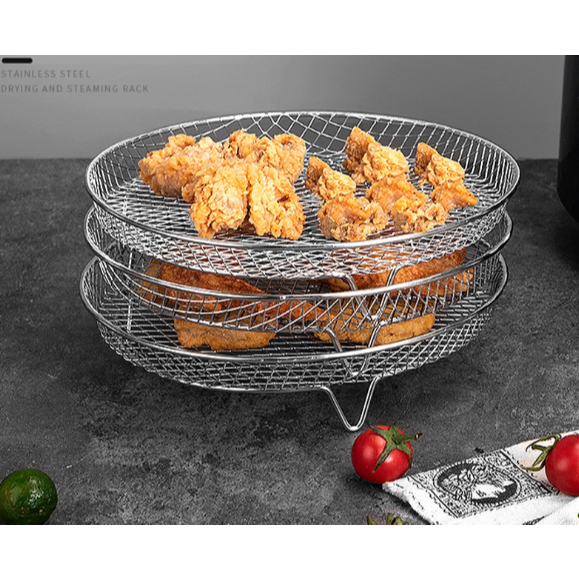 Grelha Para Air Fryer Redonda 3 Andares Aço Inox Cozinha TAMANHO 20X20X9CM