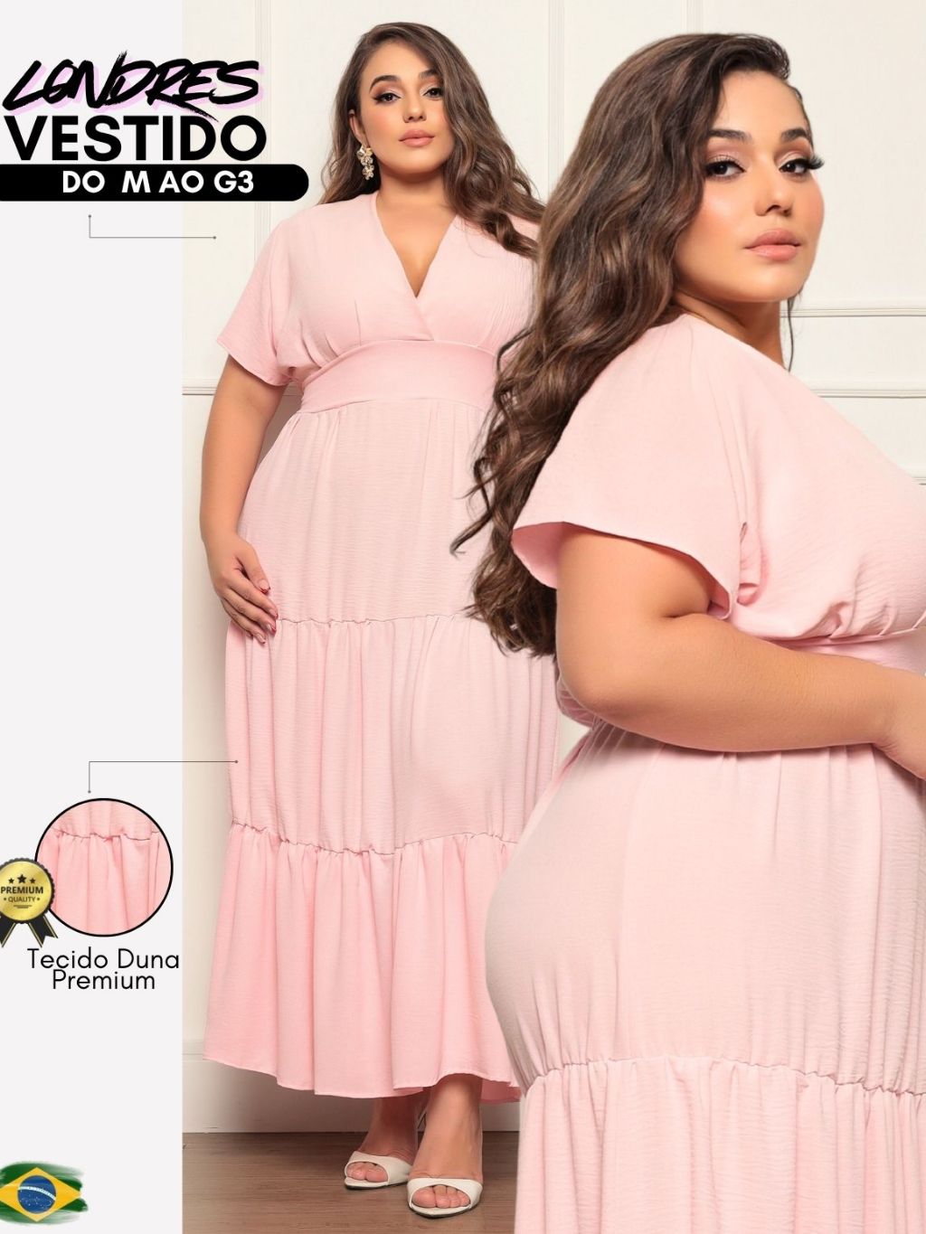 syo様 Vestido Longo Plus Size Decotado Saia Três Marias Linha Gold