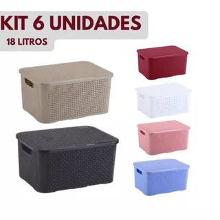 6 Caixas Cesto Organizador Rattan com Tampa Empilhavel 18 Litros em Oferta na Shopee