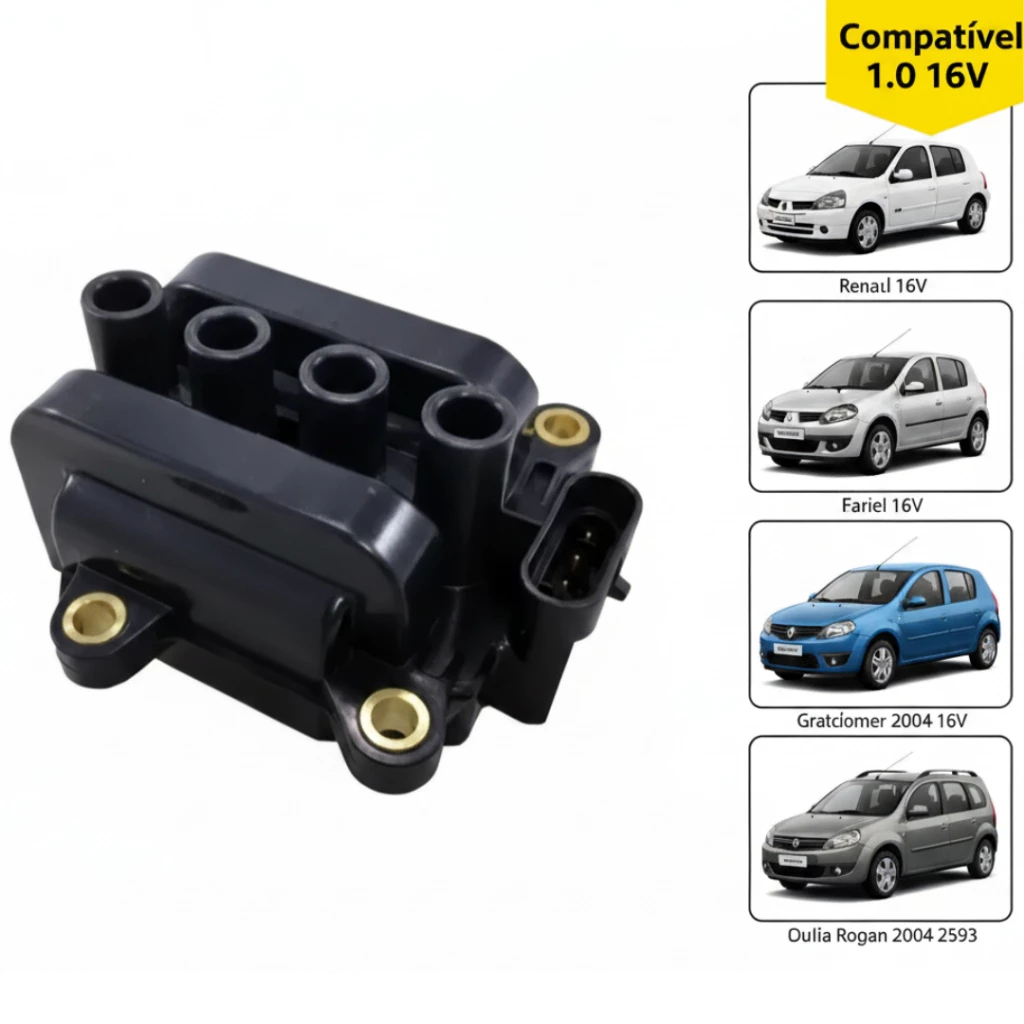 Bobina de Ignição Renault Clio Logan Sandero Kangoo 1.0 16v Nova ...