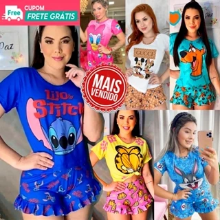 Pijama Verão Blusinha com Shorts Baby Doll Luxo Personagens em Oferta na Shopee