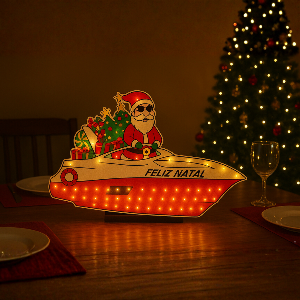 Pisca Pisca Papai Noel Na Lancha Decoração De Natal Iluminada Luzes ...