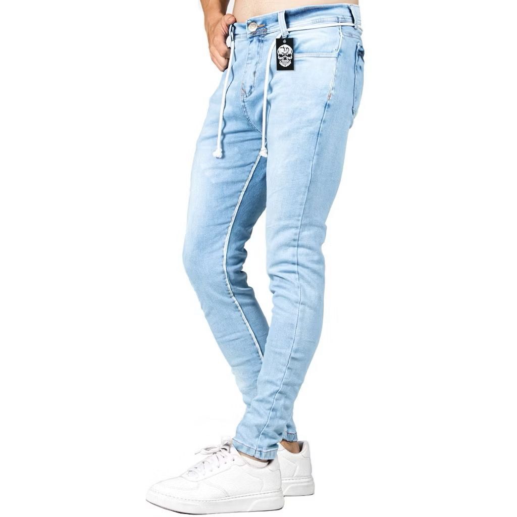 Calças Jeans Skinny Destroyed Azul Claro/Escuro/Cinza – Jeans