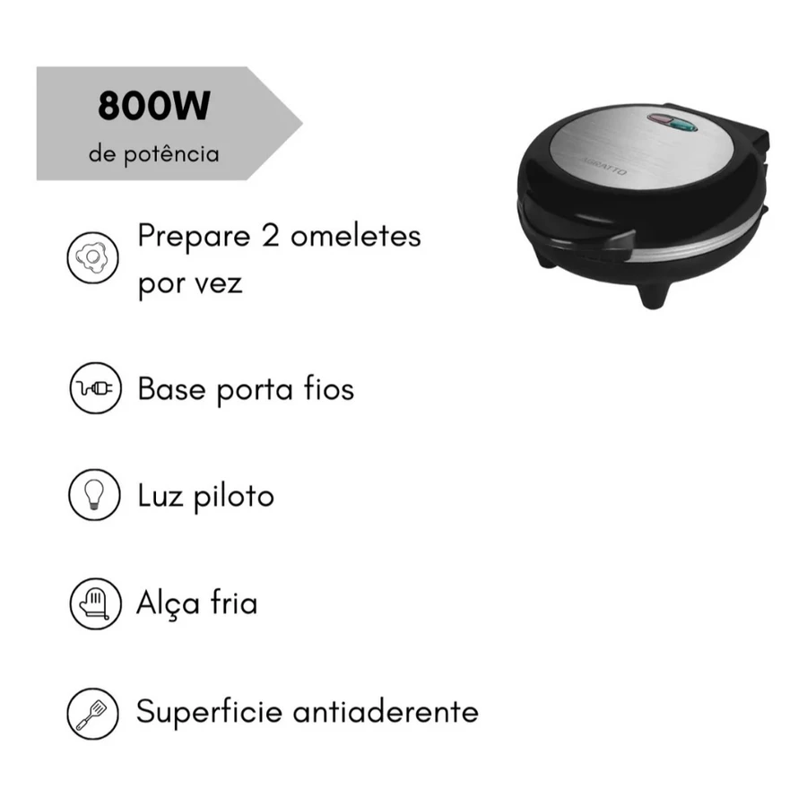 Omeleteira Agratto Mr Cheff Inox Redonda 127v / 220v — foto 3 de 3