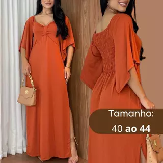 Vestido Longo Com Manga Moda Elegante Confórtal Suplex Premium em Oferta na Shopee