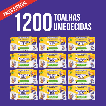 Kit Caixa 1200 Toalhas Umedecida Lenços 12 Pacotes Chameguinho
