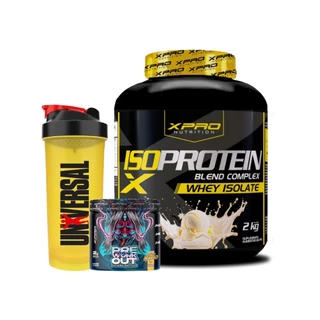 Kit Whey Protein Iso Blend Complex 2kg + Coqueteleira + Pré Treino Xtreme 300g - XPro Nutrition em Oferta na Shopee