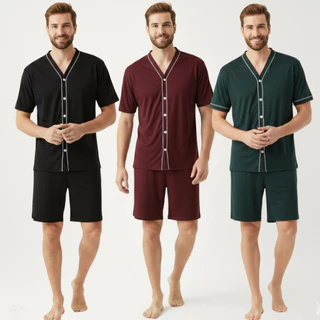 Pijama Masculino Manga Curta / Roupa de Dormir com Botões em Oferta na Shopee