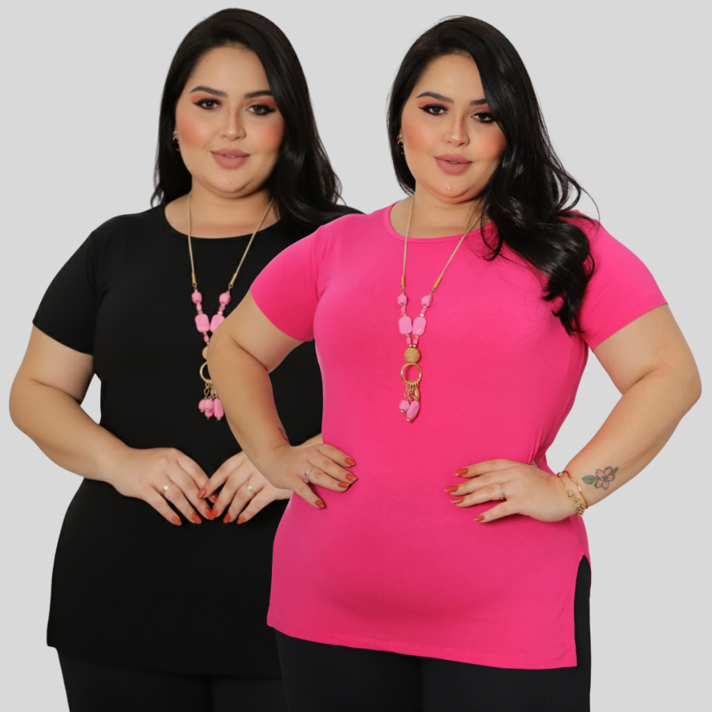 Kit blusas Básicas Feminina Lisa Viscolycra GG, G1, G2, G3