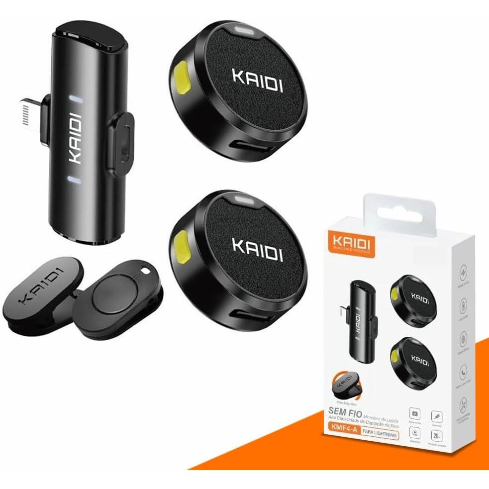 Microfone Lapela Kaidi KMF4-A, KMF4-C, KMF5-A e KMF6- A (Serve para Iphone) Entrada Tipo C e Ligthining