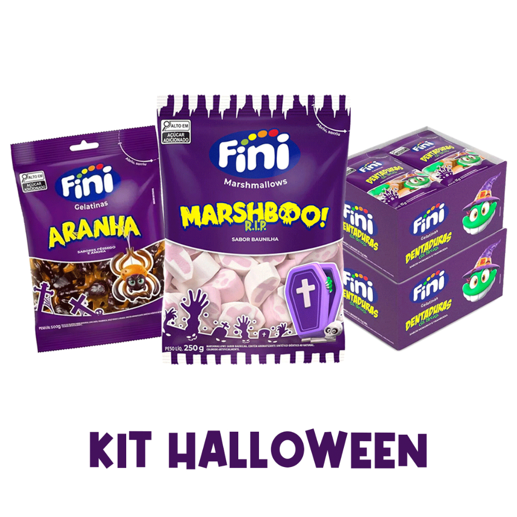 Kit Fini: 2 Balas Gelatina Dentadura 12x15g + 1 Marshmallow Halloween ...