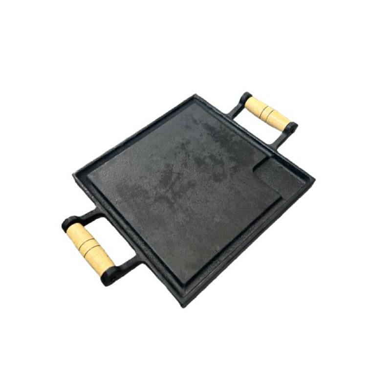 Chapa bifeteira Lisa 25x25 Ferro Fundido Com Alças de Madeir