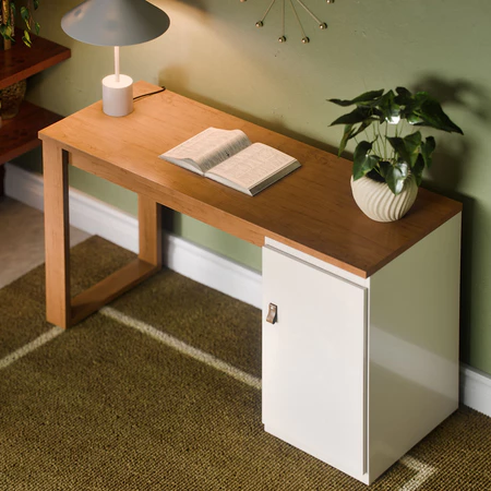 Escrivaninha Star Paris mdf amadeirada com porta  para home office ou estudo moderna e funcional