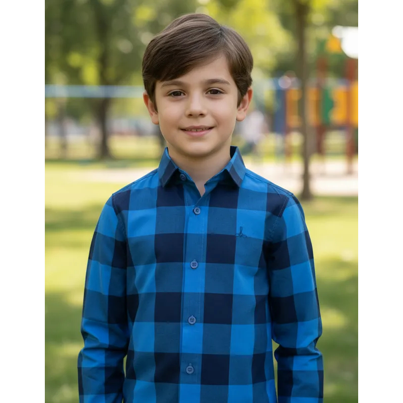 Camisa Xadrez Quadriculado Grande Manga Longa Infantil Juvenil