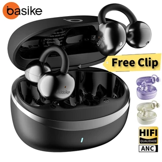 Basike Fones De Ouvido Fon227 Sem Fio TWS Tipo Clipe Fone Bluetooth 5.4 Controle Toque Longa Vida Útil Da Bateria Mic