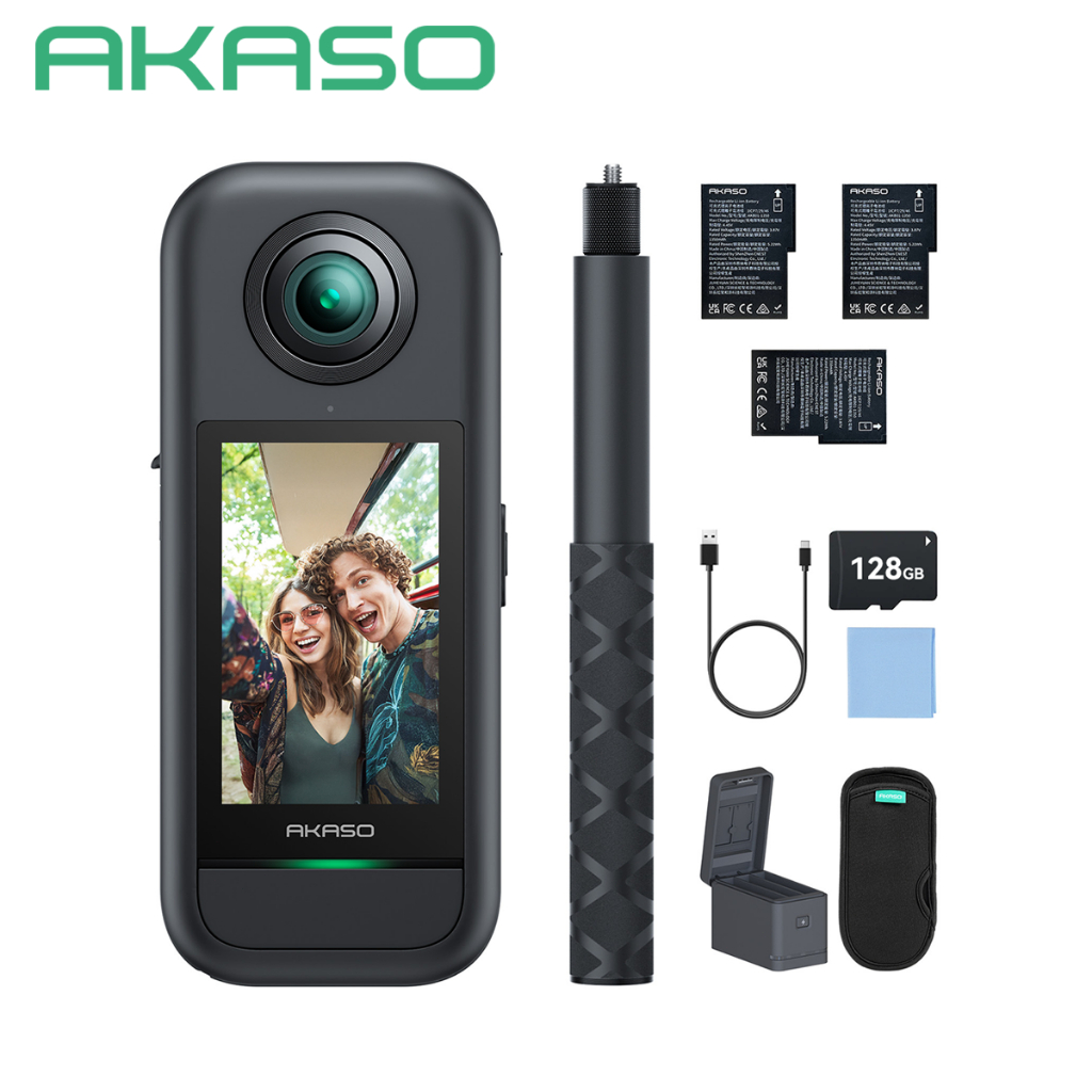 Câmera De Ação AKASO 360 Prova De Intempéries 5.7K 360° 72MP Com Cartão MicroSD