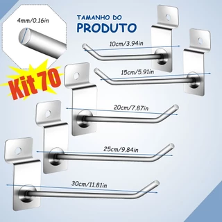 Kit 70 Ganchos para painéis embutidos em lojas de ferragens de supermercados 5cm/10cm/15cm/20cm/25cm/30cm 20-70Pcs