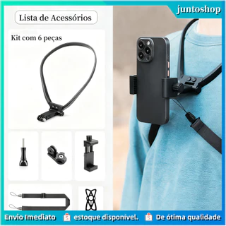 Novo Kit de 6 Peças! Suporte de Pescoço Esticável com Rotação de 360°, compatível com celular e câmera de ação