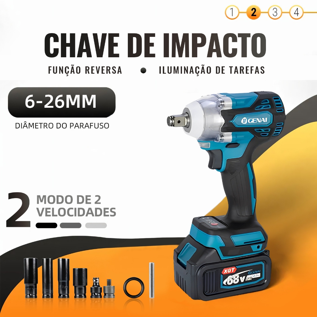 GENAI】Conjunto 4 em 1 68V / furadeira, chave de fenda / chave de