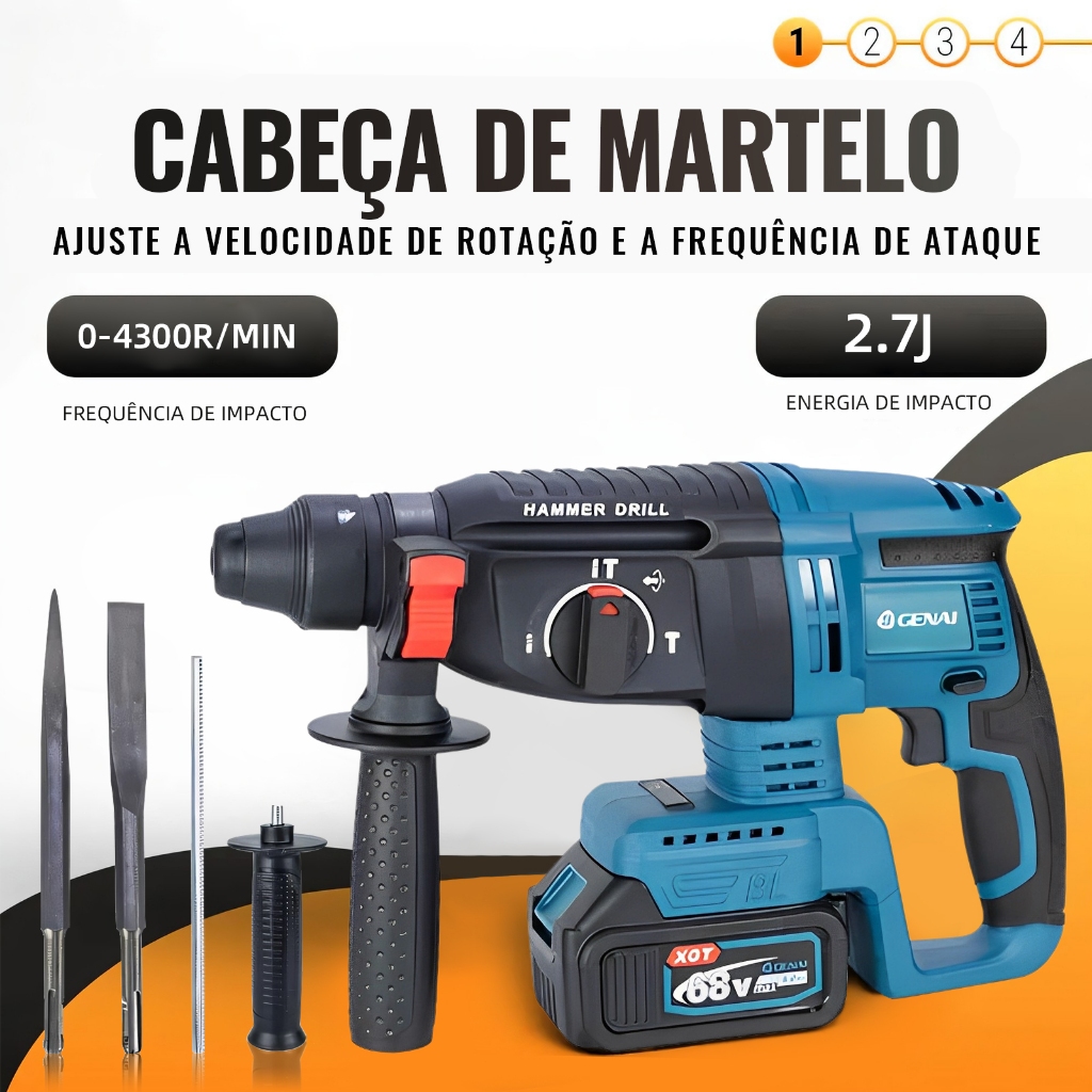 GENAI】Conjunto 4 em 1 68V / furadeira, chave de fenda / chave de