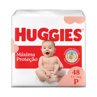 Fralda Descartável Huggies Máxima Proteção Tamanho P - 6 Pacotes com 48 Fraldas - Total 288 Tiras em Oferta na Shopee