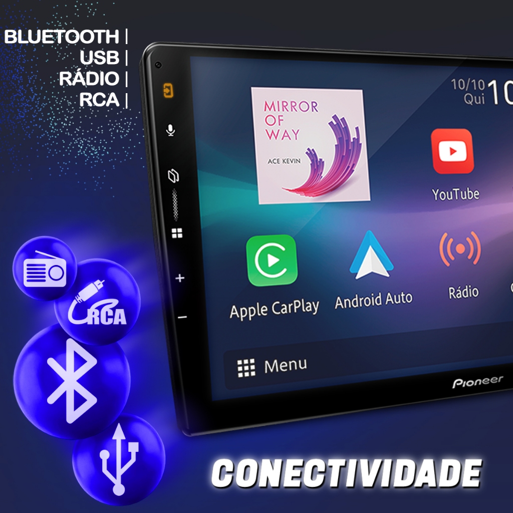 Som Multimidia Pioneer 9 Polegadas 2 Din Carplay Android Auto Sem Fio ...