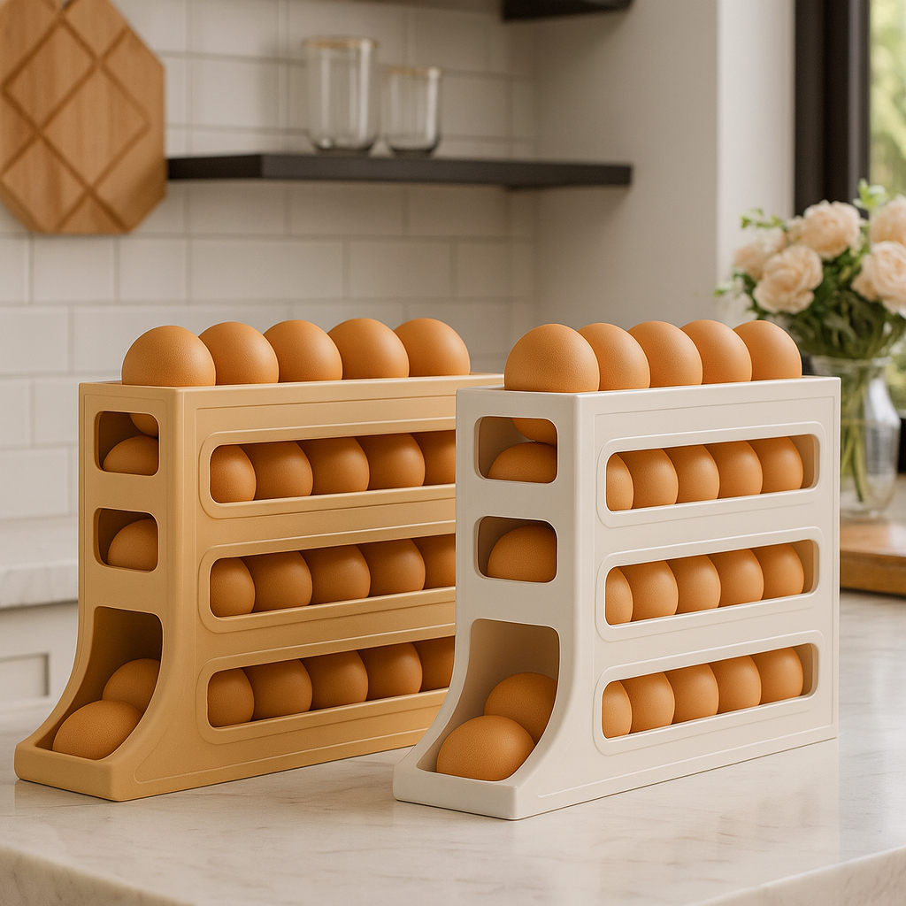 Porta Ovos Rolante Organizador Branco ou Bege Armazena até 60 Ovos com Praticidade