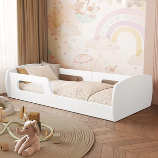 Cama Infantil Montessoriana Proteção Lateral Seguro Baixo Crianças Resistente Moderna Branca em Oferta na Shopee