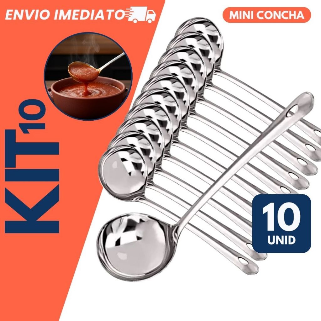 Kit 10 Mini Concha Pequena Aço Inox Para Molhos Caldos Vinagrete ...