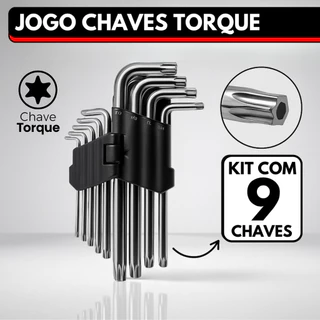 Jogo Chave Torque Kit com 9 Peças Torx Curta T10 até T50